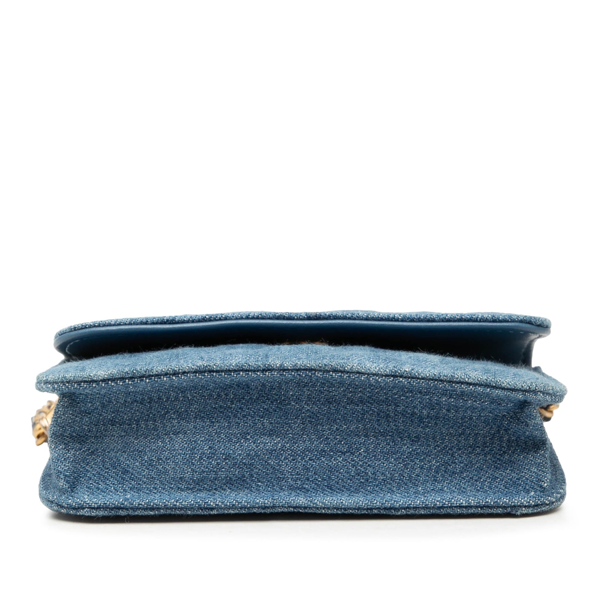 Chanel Mini Quilted Denim Pearl Crush Clutch with Chain