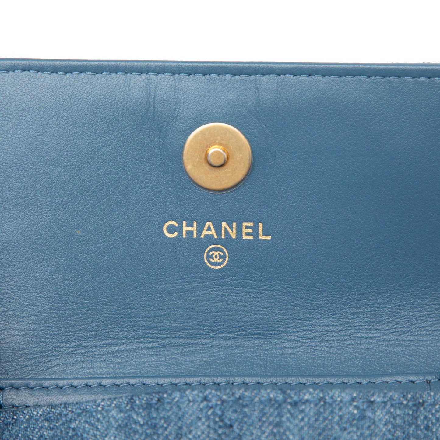 Chanel Mini Quilted Denim Pearl Crush Clutch with Chain
