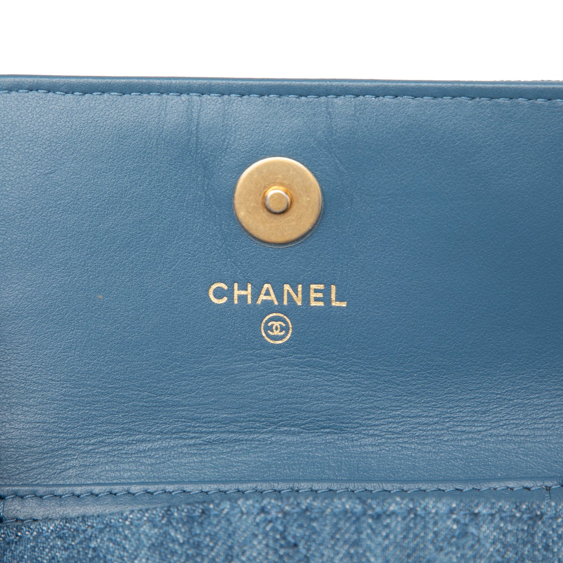 Chanel Mini Quilted Denim Pearl Crush Clutch with Chain