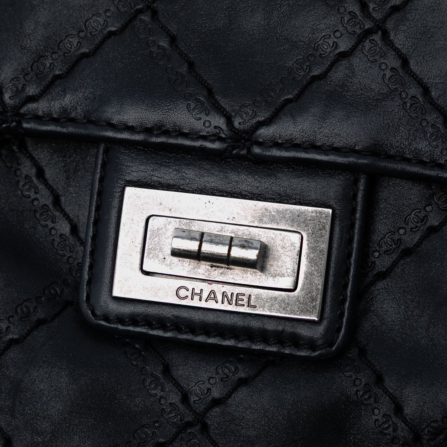 Chanel Embossed CC Quilted Aged Calfskin Reissue 2.55 Single Flap 227