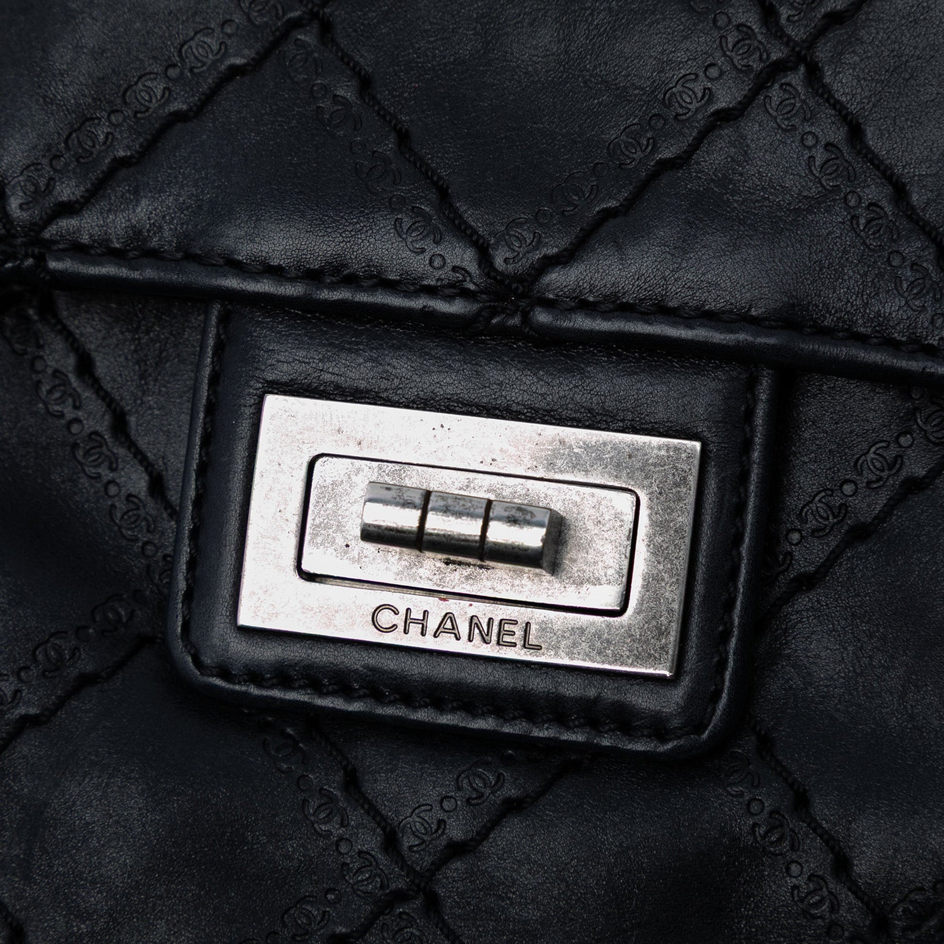Chanel Embossed CC Quilted Aged Calfskin Reissue 2.55 Single Flap 227