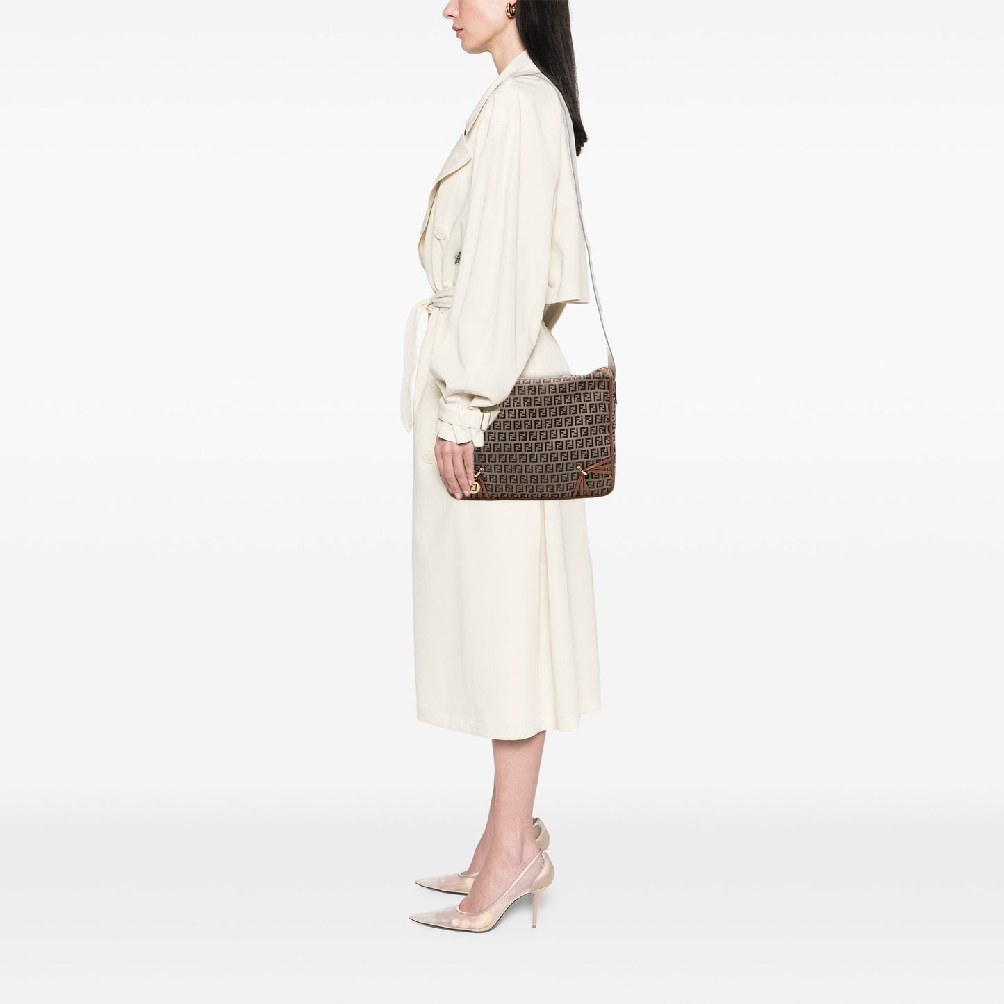 Fendi Zucchino Canvas F Charm Crossbody