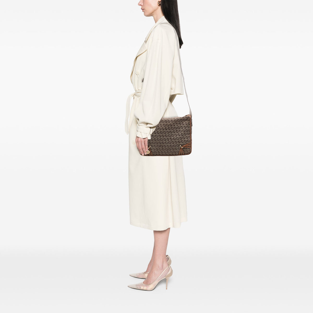 Fendi Zucchino Canvas F Charm Crossbody