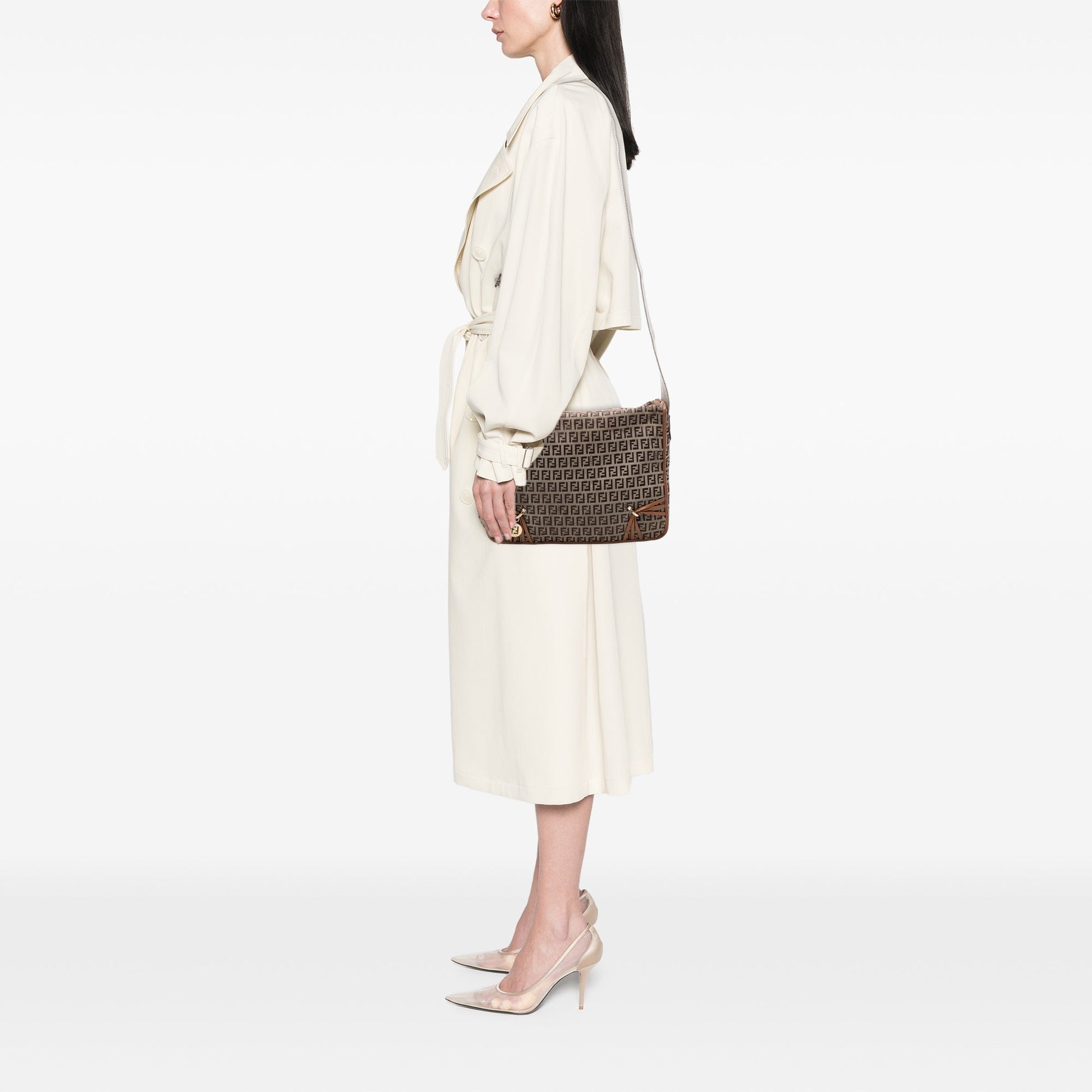 Fendi Zucchino Canvas F Charm Crossbody