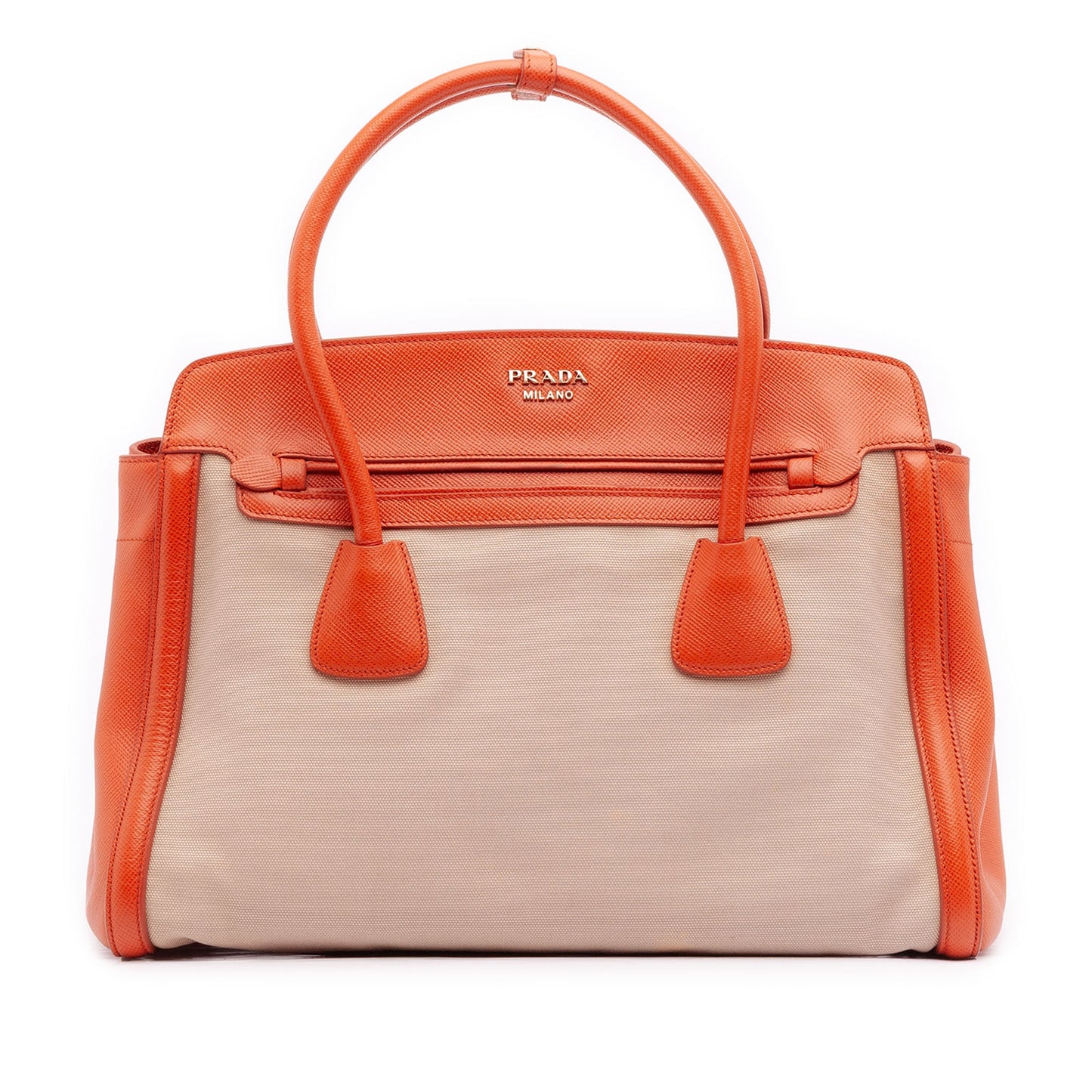 Prada Bicolor Saffiano Cuir Trimmed Canvas Satchel