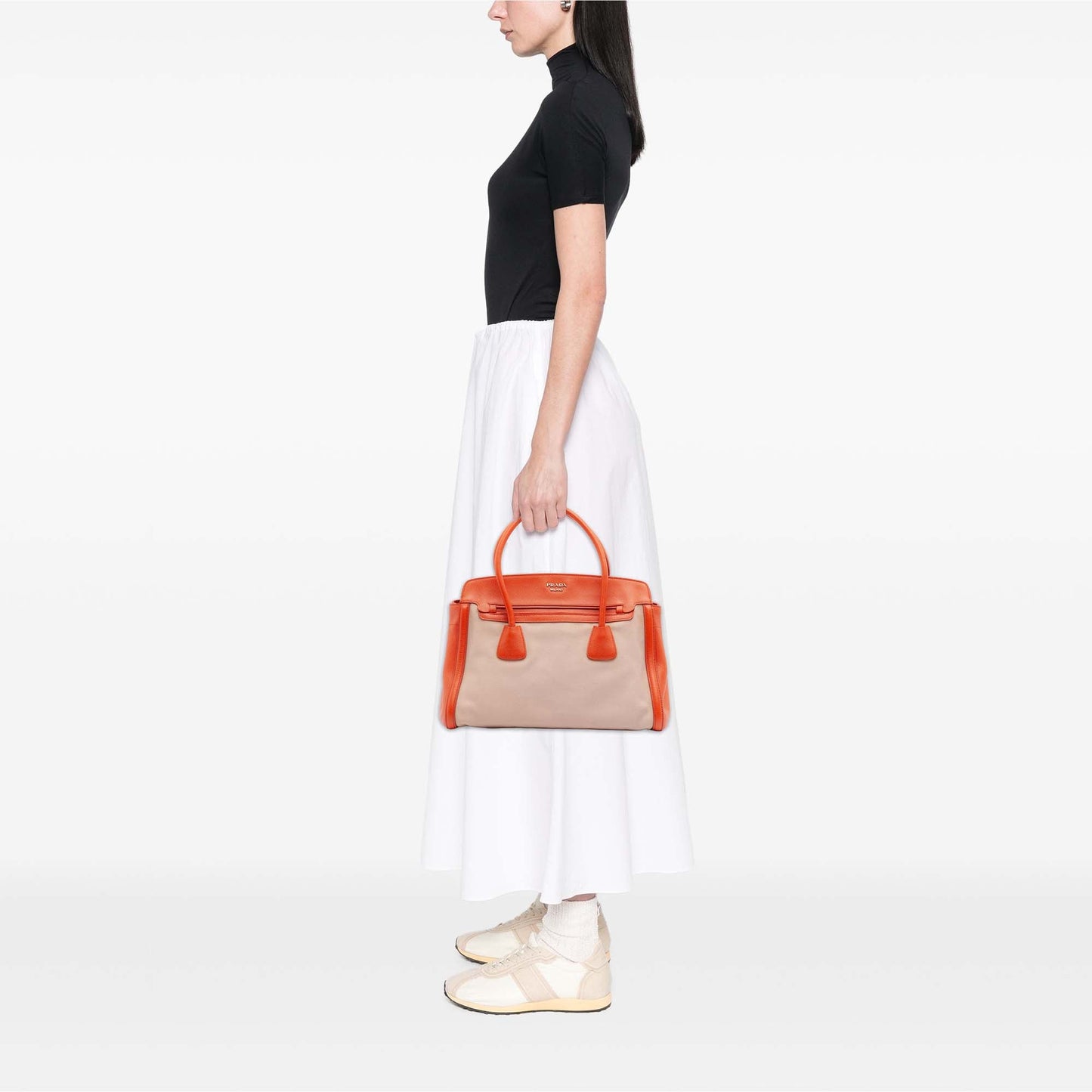 Prada Bicolor Saffiano Cuir Trimmed Canvas Satchel