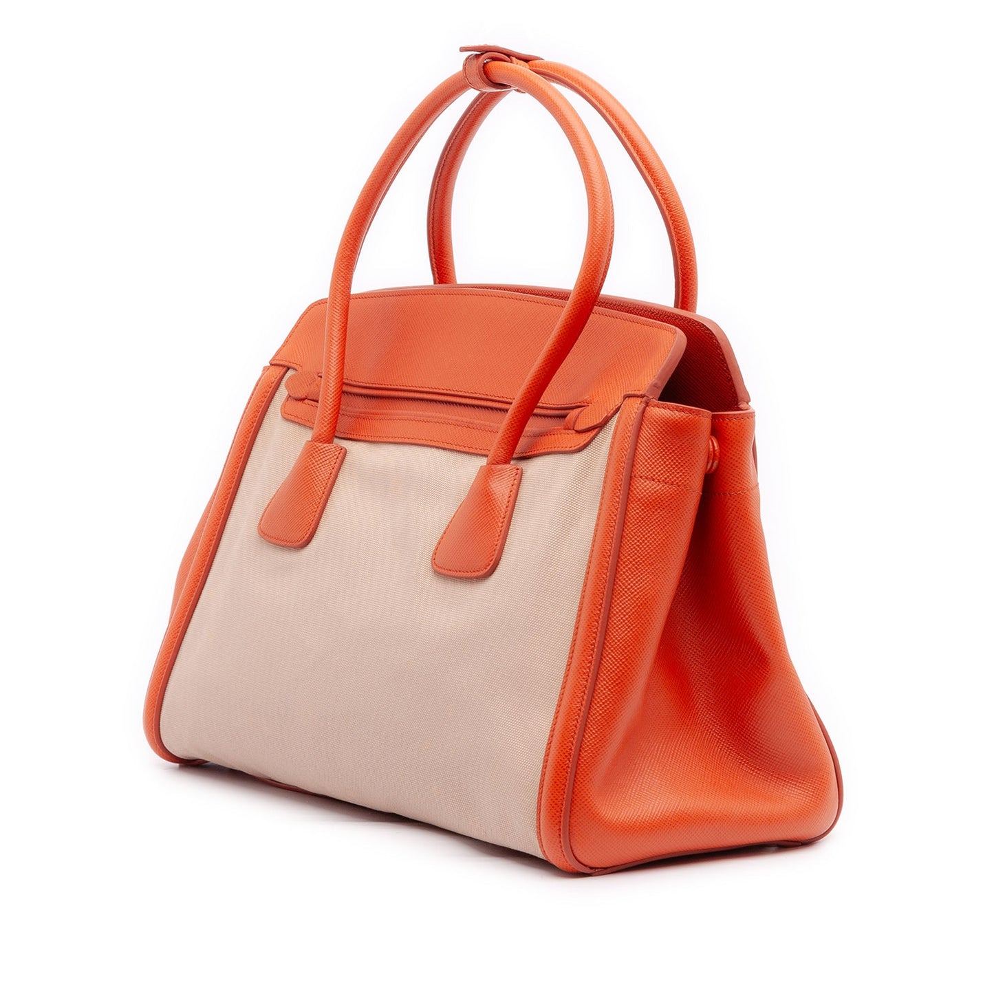 Prada Bicolor Saffiano Cuir Trimmed Canvas Satchel