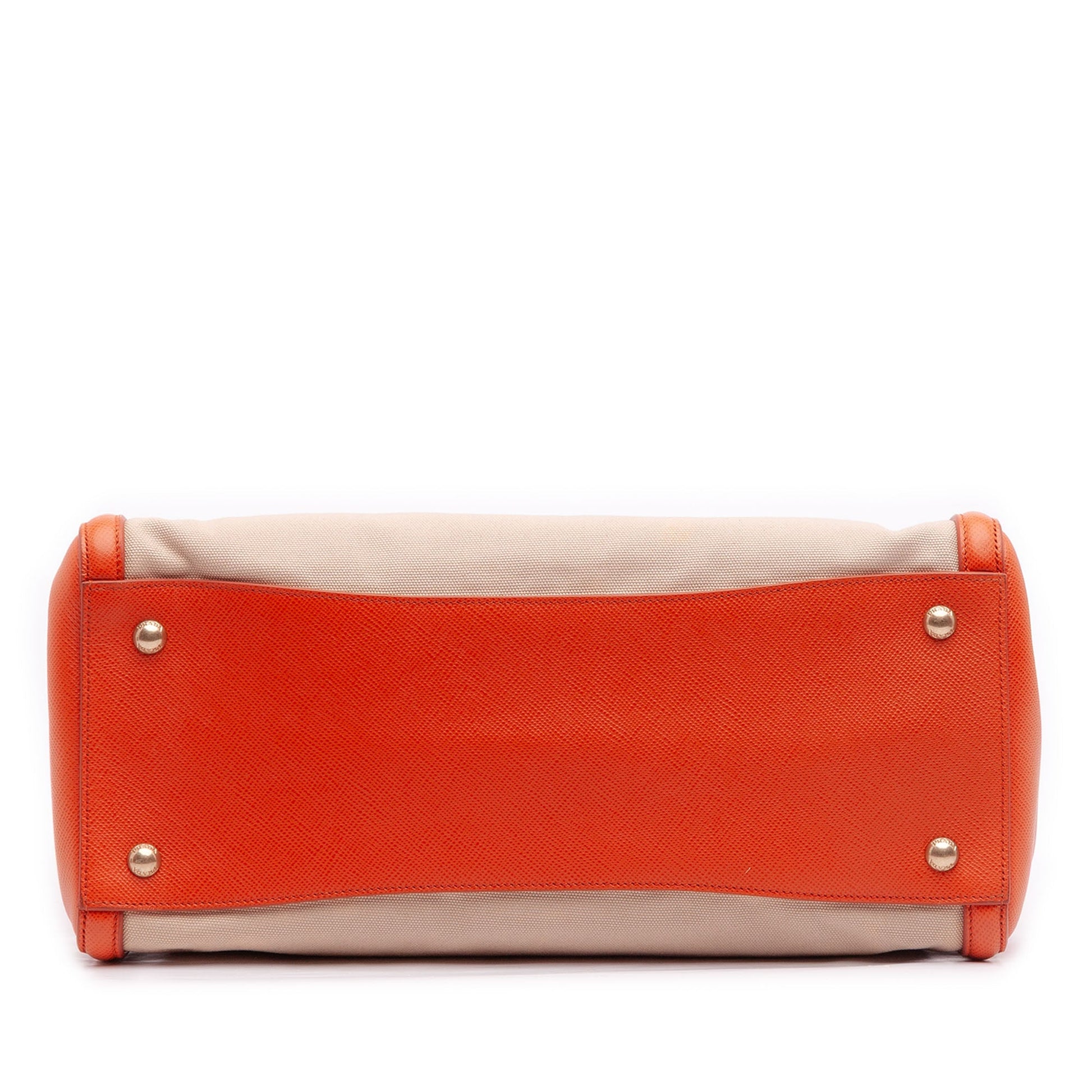 Prada Bicolor Saffiano Cuir Trimmed Canvas Satchel