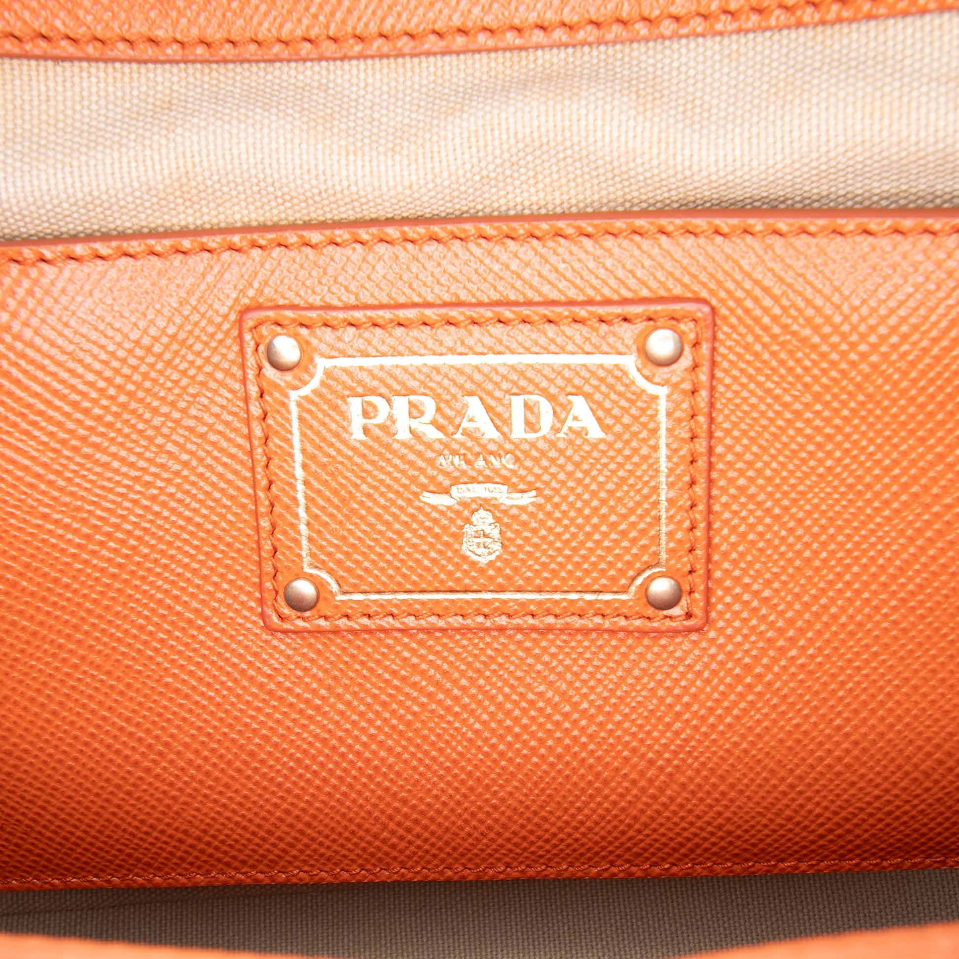Prada Bicolor Saffiano Cuir Trimmed Canvas Satchel