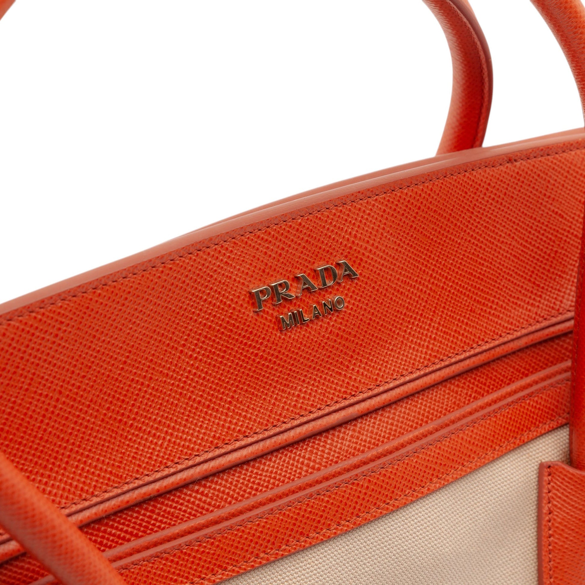 Prada Bicolor Saffiano Cuir Trimmed Canvas Satchel