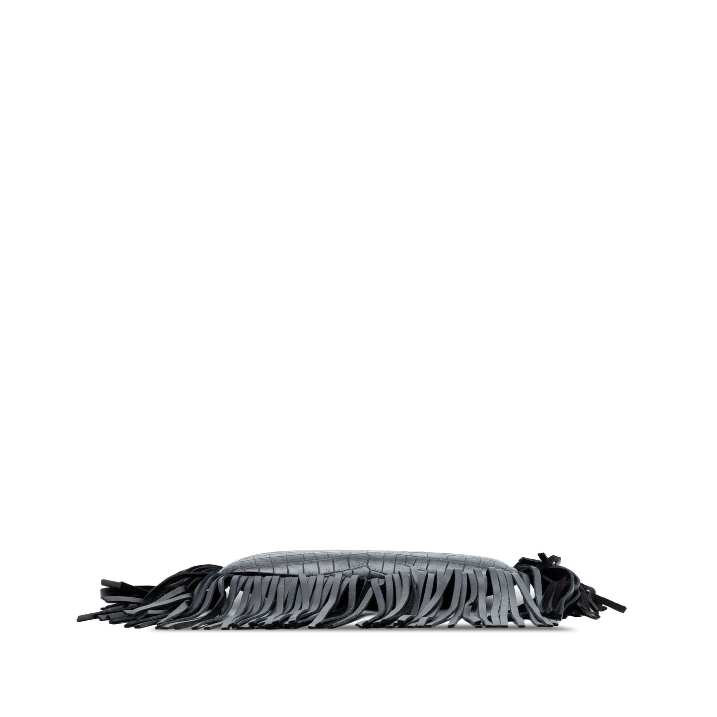 Saint Laurent Croc Embossed Calfskin Monogram Fringe Clutch