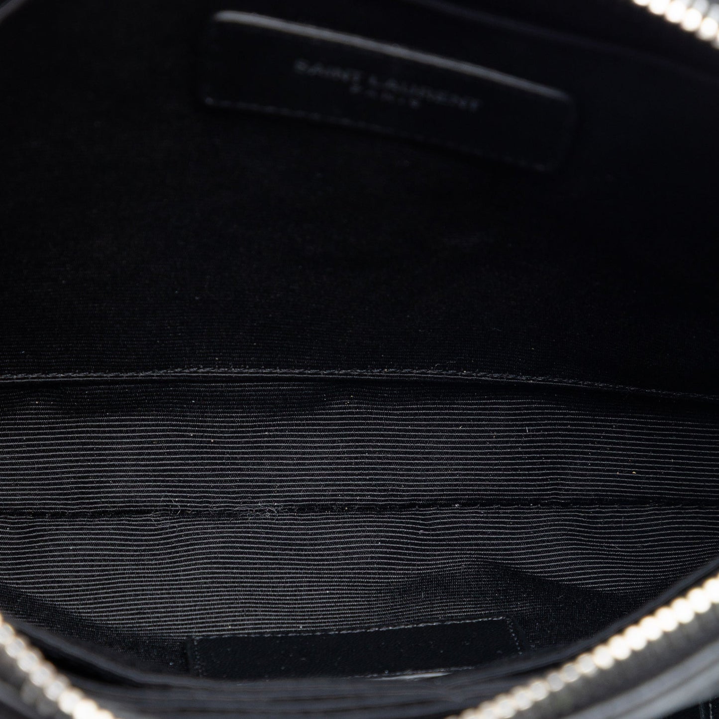 Saint Laurent Croc Embossed Calfskin Monogram Fringe Clutch
