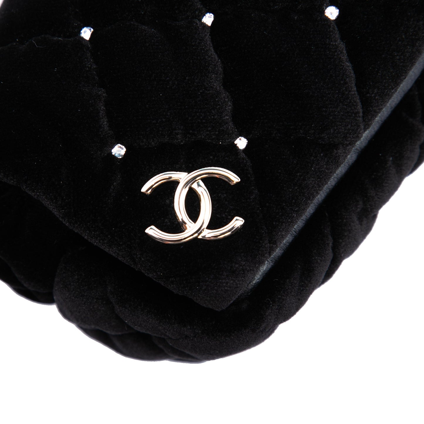 Chanel CC Quilted Velvet Crystal Wristlet Clutch