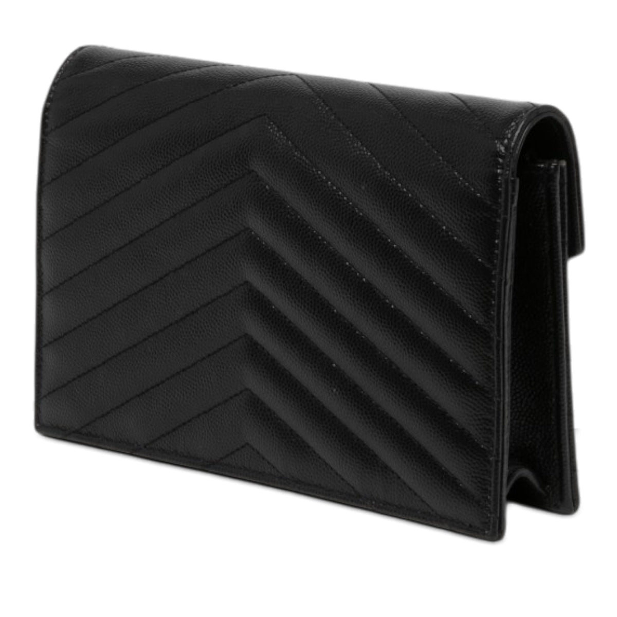 Saint Laurent Grain De Poudre Chevron Cassandre Envelope Chain Wallet — Black