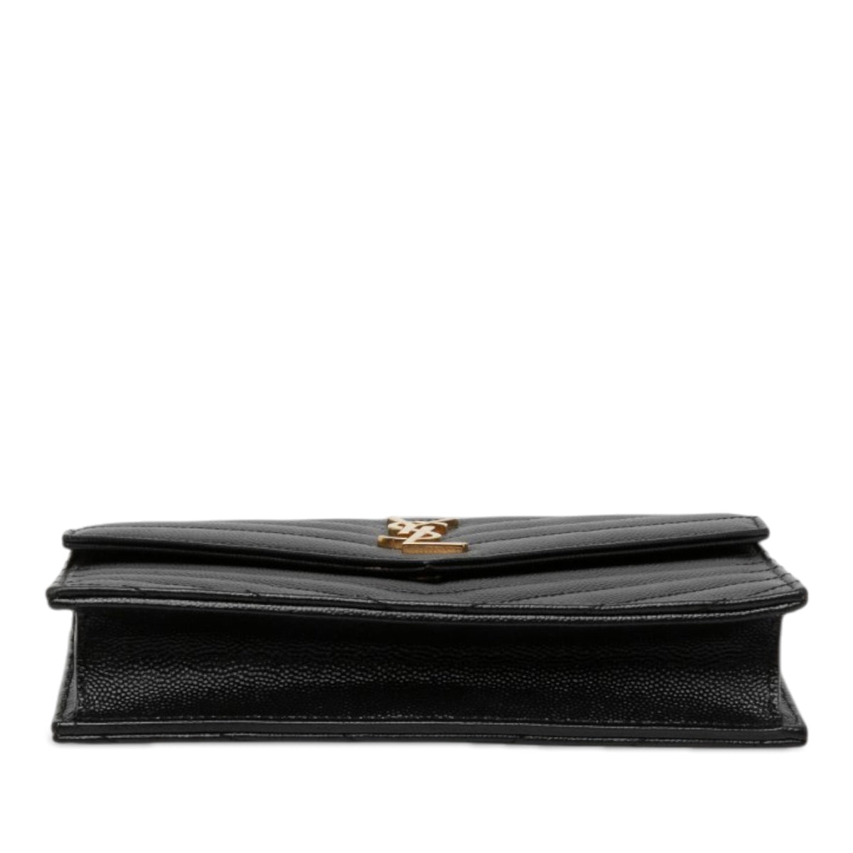 Saint Laurent Grain De Poudre Chevron Cassandre Envelope Chain Wallet — Black