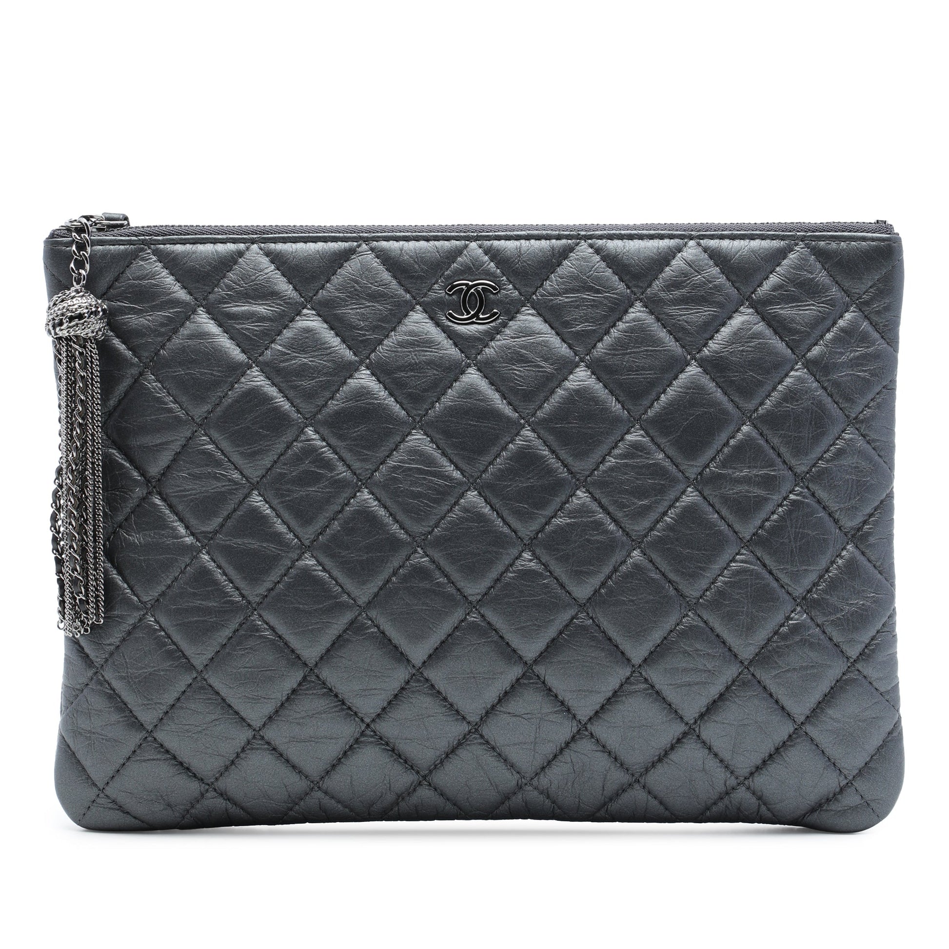 Chanel Medium Quilted Aged Calfskin Chain Tassel O Case Clutch