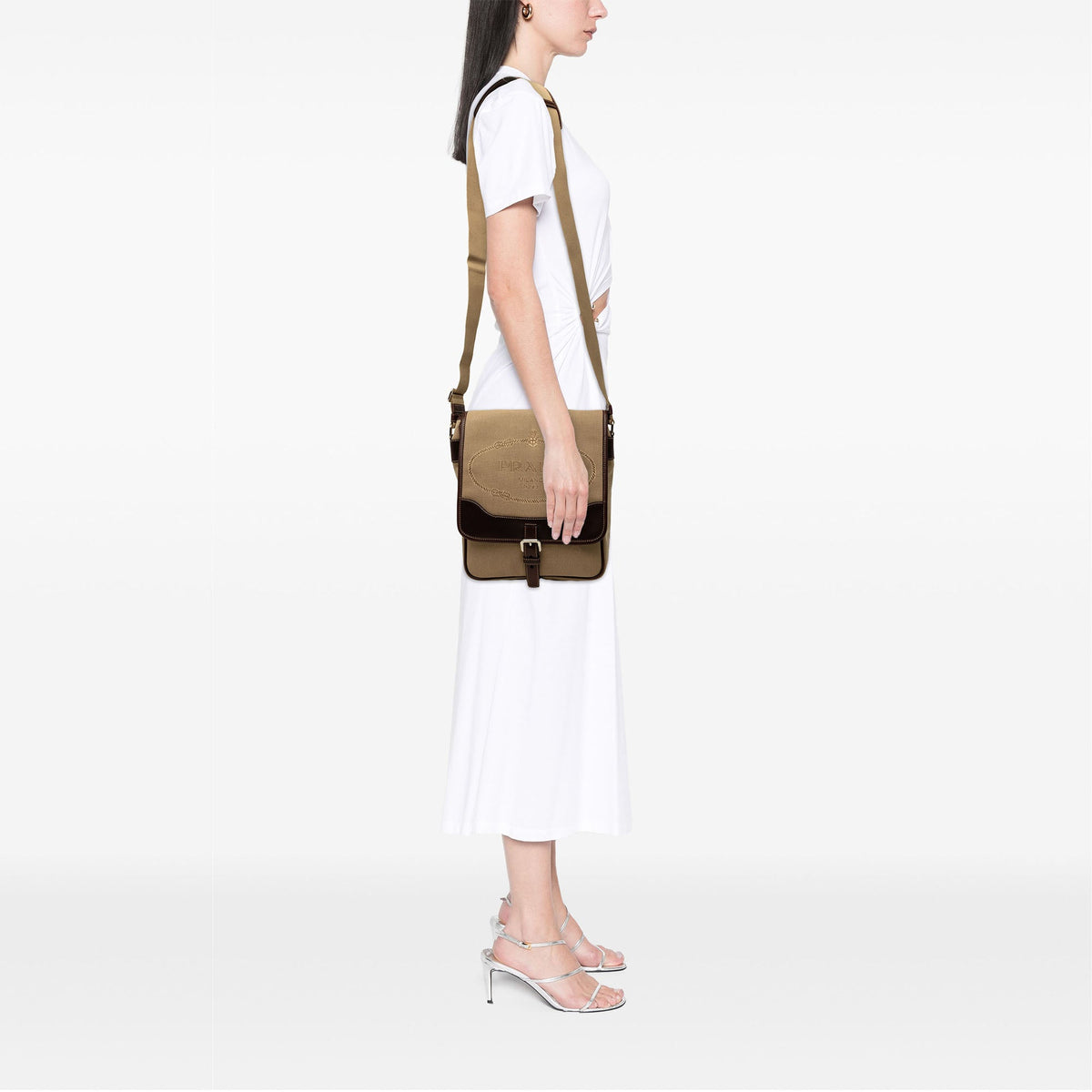 Prada Leather Trimmed Canvas Canapa Logo Buckle Messenger Bag