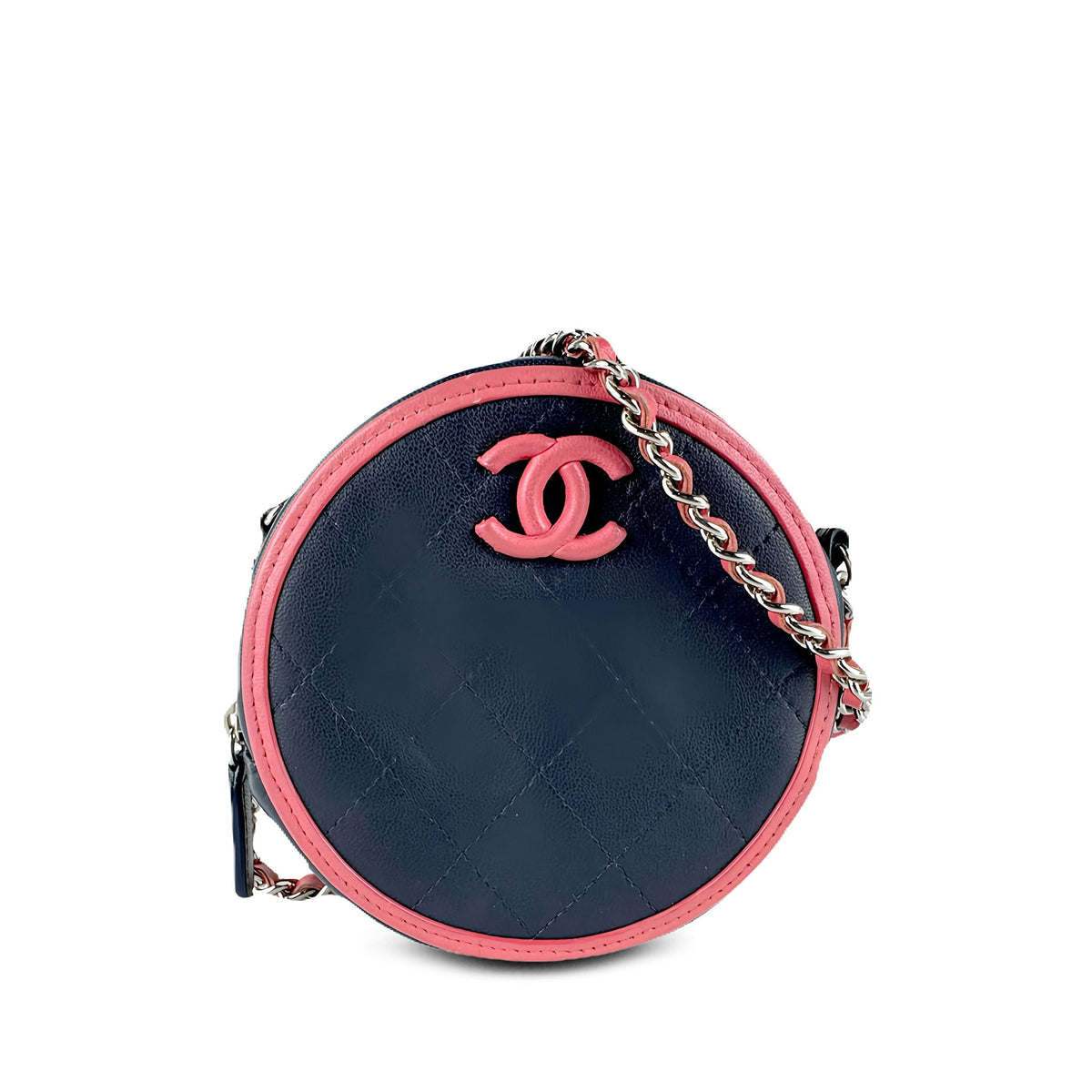 Chanel Quilted Lambskin Color Pop Round Clutch with Chain — Blue