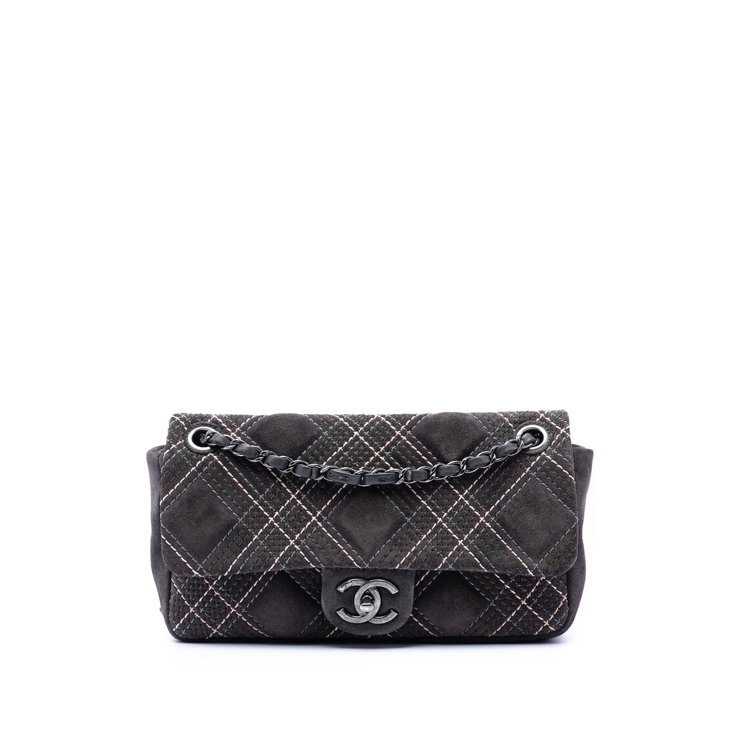 Chanel Paris Edinburgh Medium Stitched Suede Saltire Single Flap