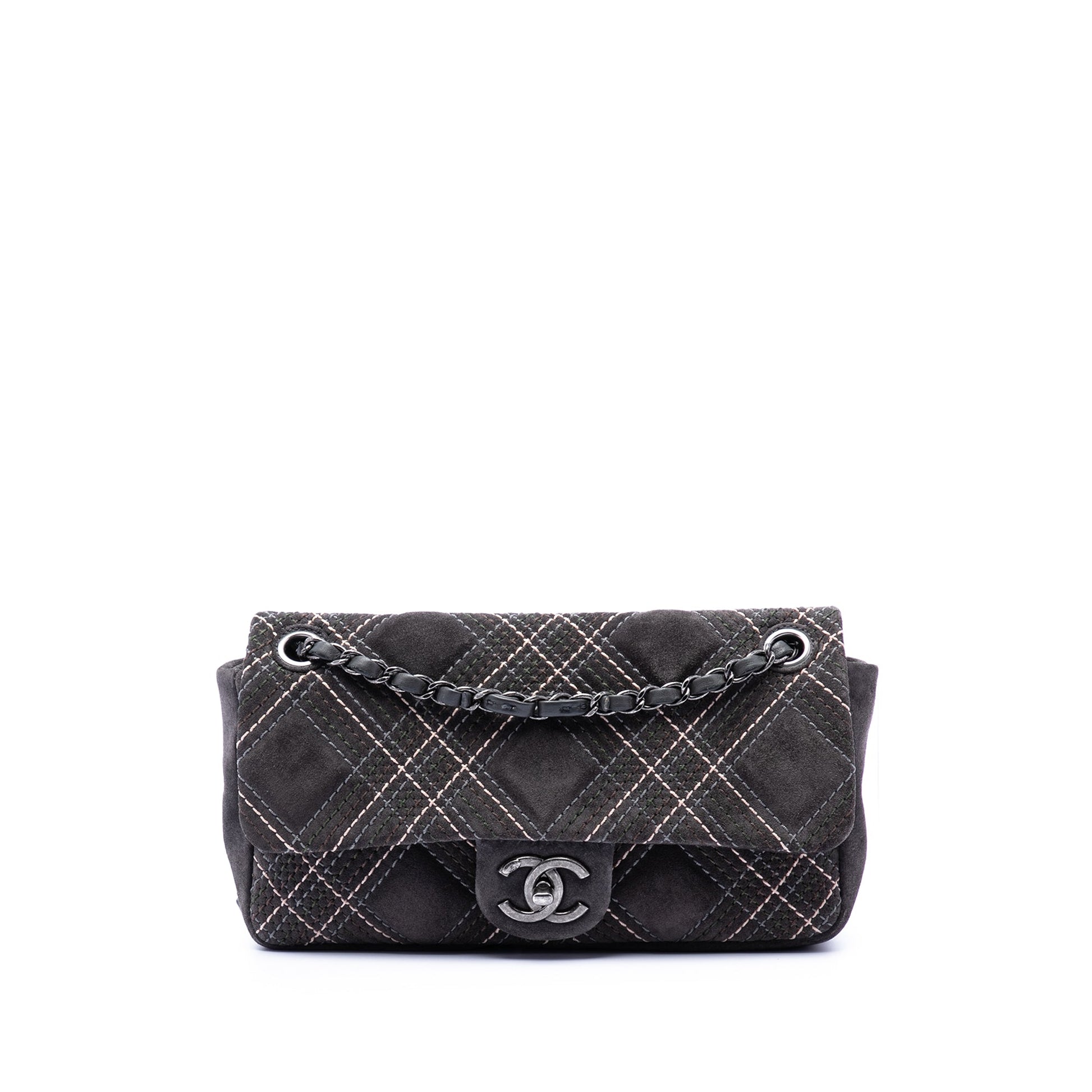 Chanel Paris Edinburgh Medium Stitched Suede Saltire Single Flap
