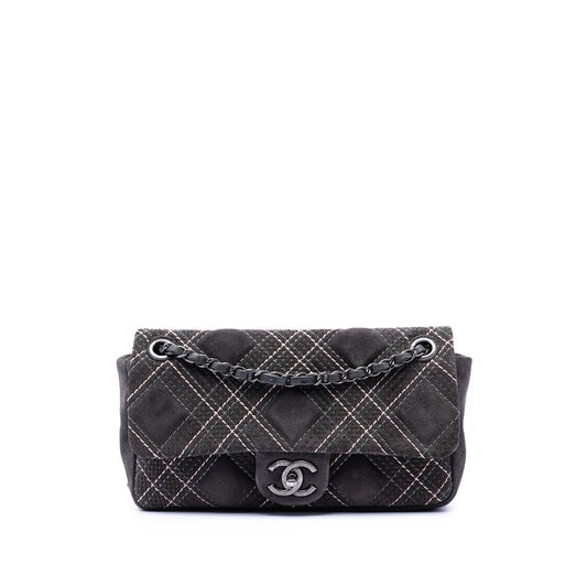 Chanel Paris Edinburgh Medium Stitched Suede Saltire Single Flap