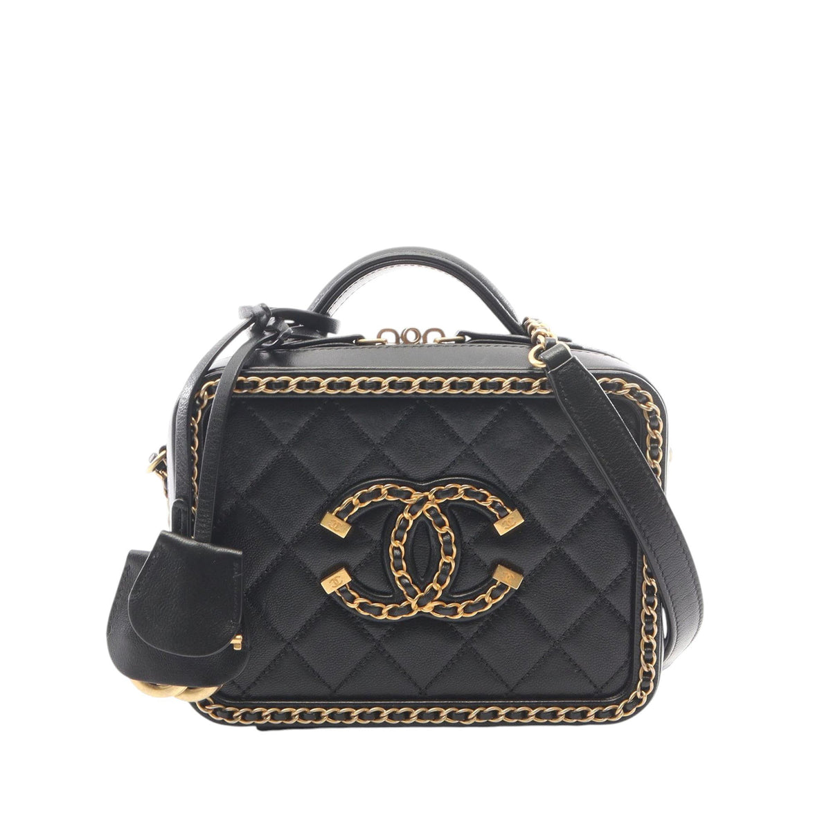 Chanel Small Lambskin CC Filigree Vanity Case — Black