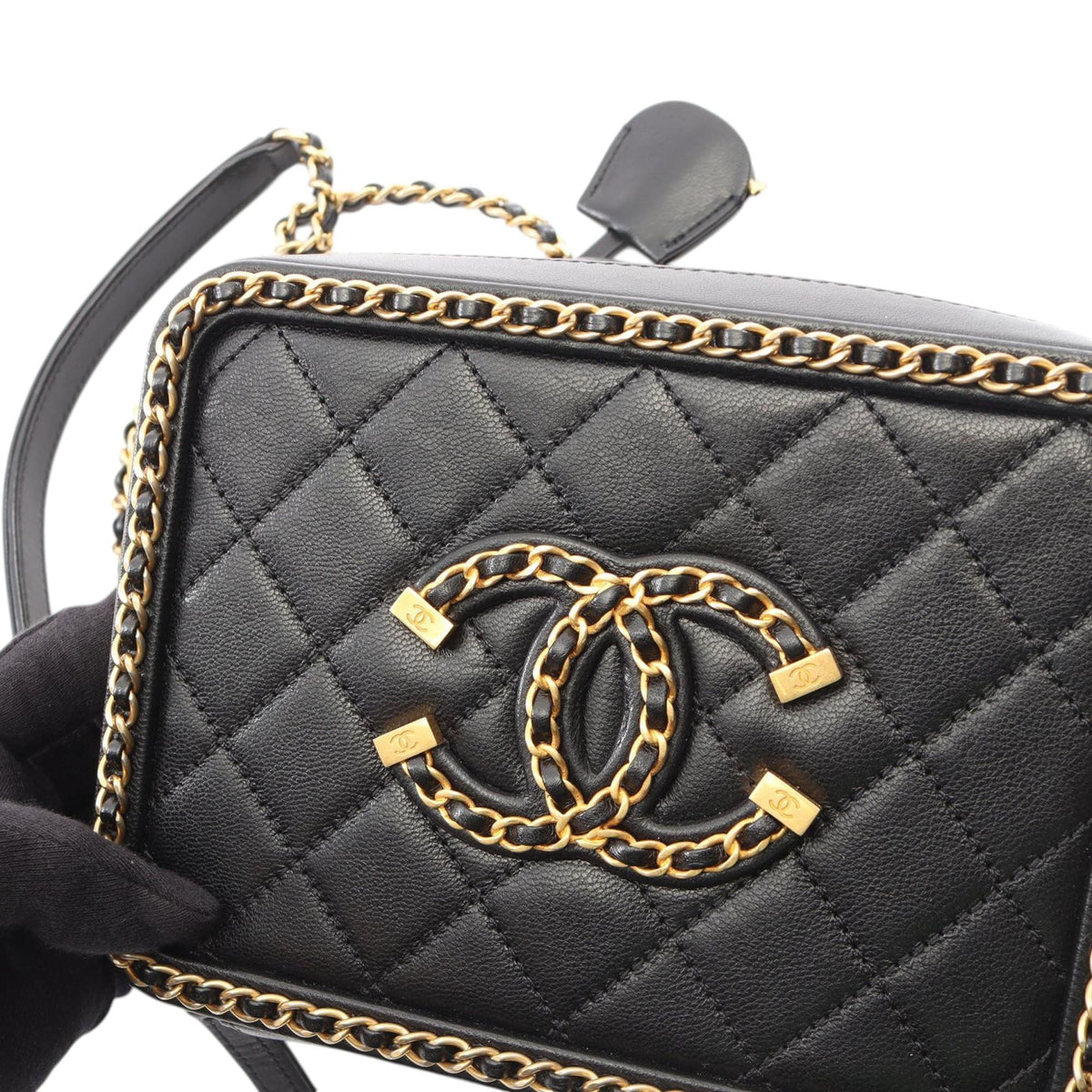 Chanel Small Lambskin CC Filigree Vanity Case — Black