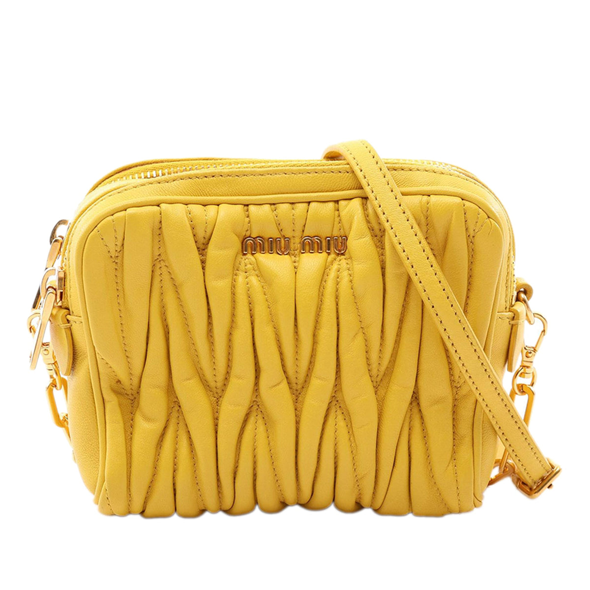 Miu Miu Mini Matelasse Double Zip Crossbody — Yellow