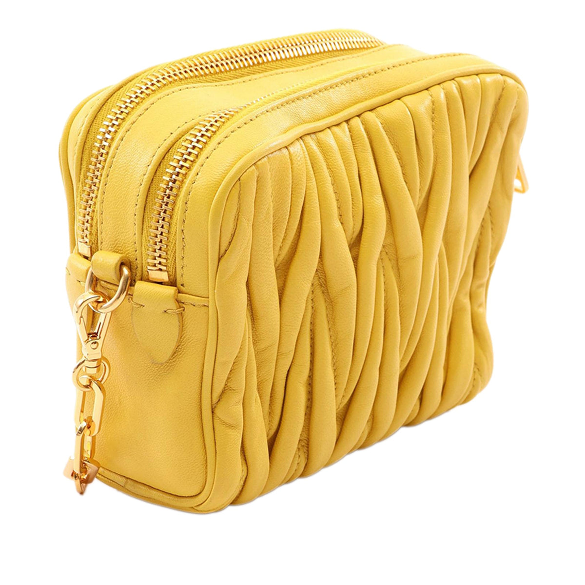 Miu Miu Mini Matelasse Double Zip Crossbody — Yellow