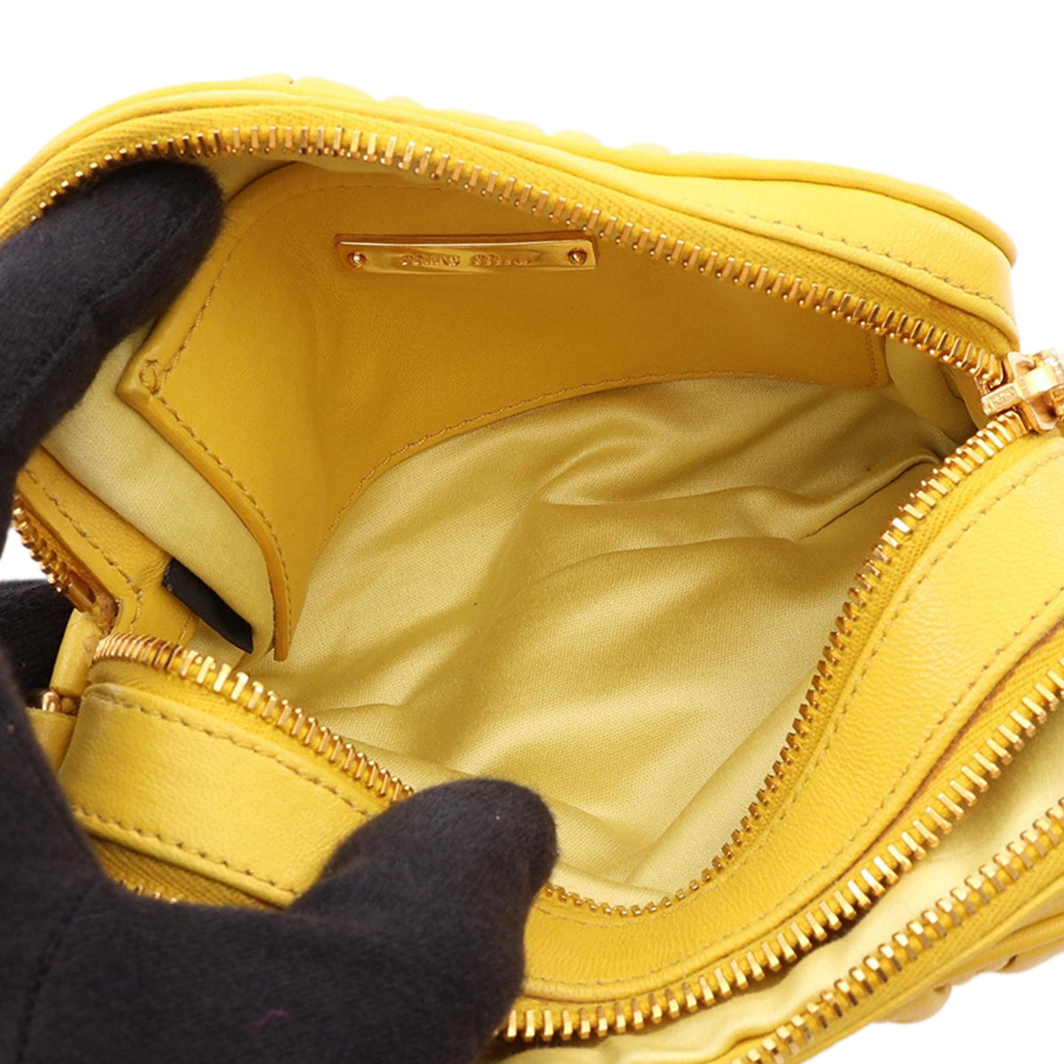 Miu Miu Mini Matelasse Double Zip Crossbody — Yellow