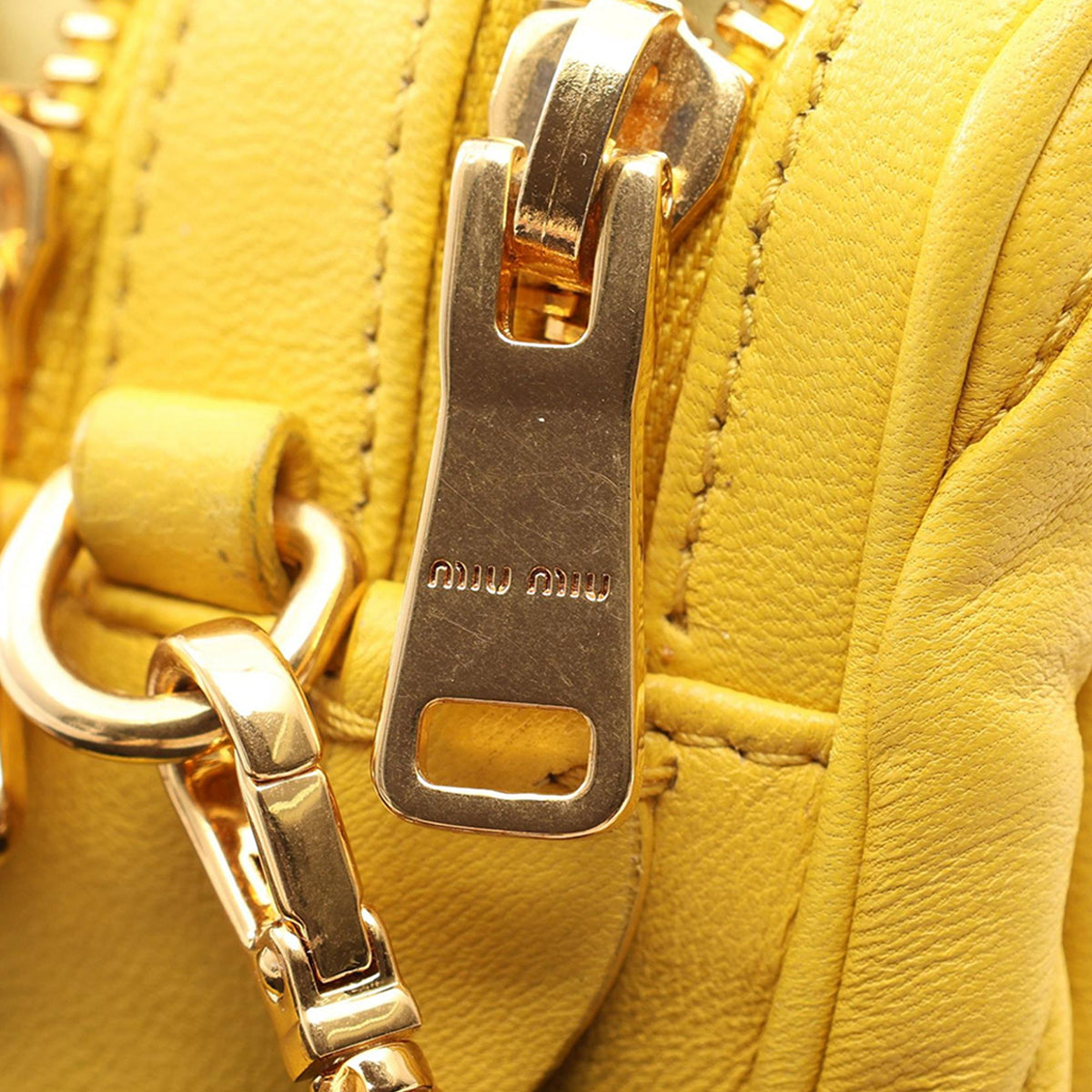 Miu Miu Mini Matelasse Double Zip Crossbody — Yellow