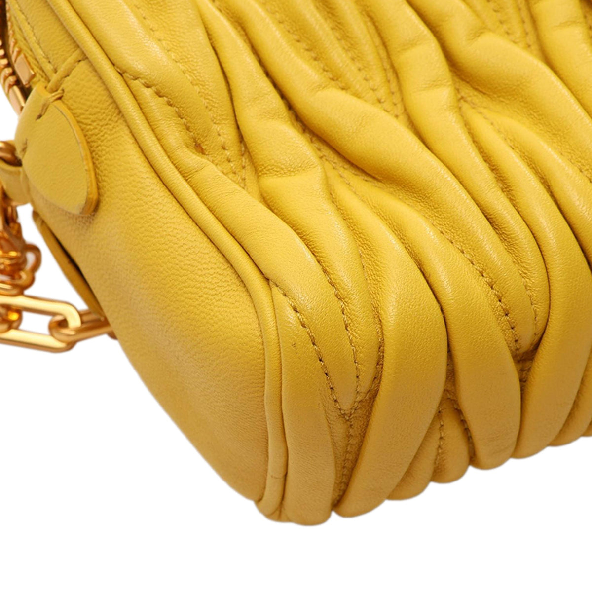 Miu Miu Mini Matelasse Double Zip Crossbody — Yellow