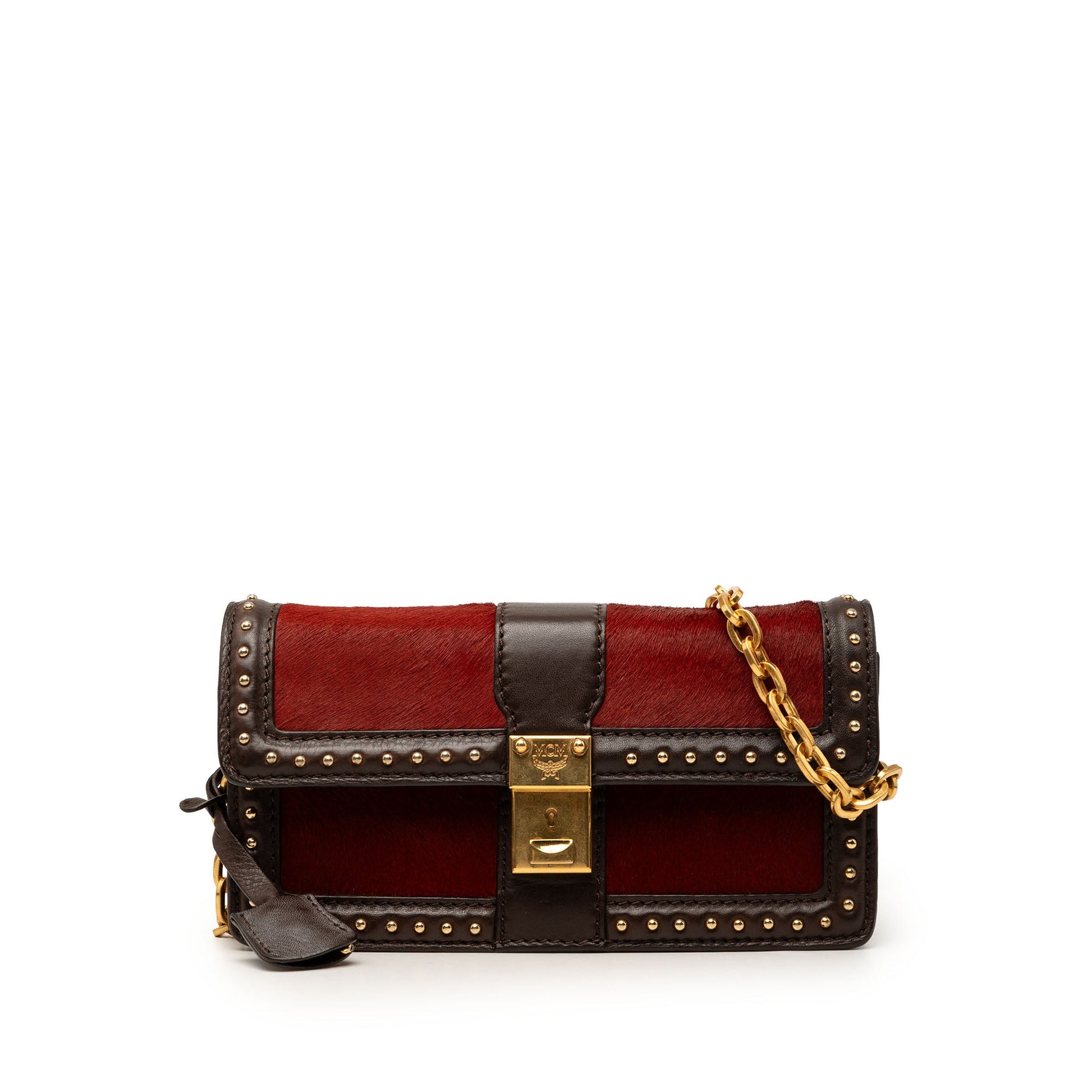 MCM Studded Leather and Ponyhair Shoulder Bag