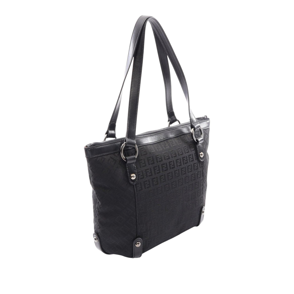 Fendi Zucchino Canvas Shoulder Bag — Black