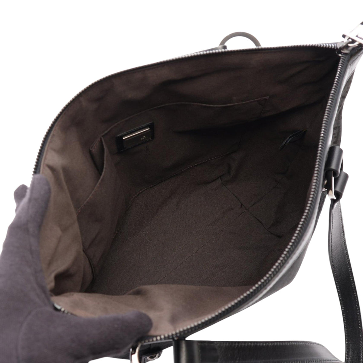 Fendi Zucchino Canvas Shoulder Bag — Black