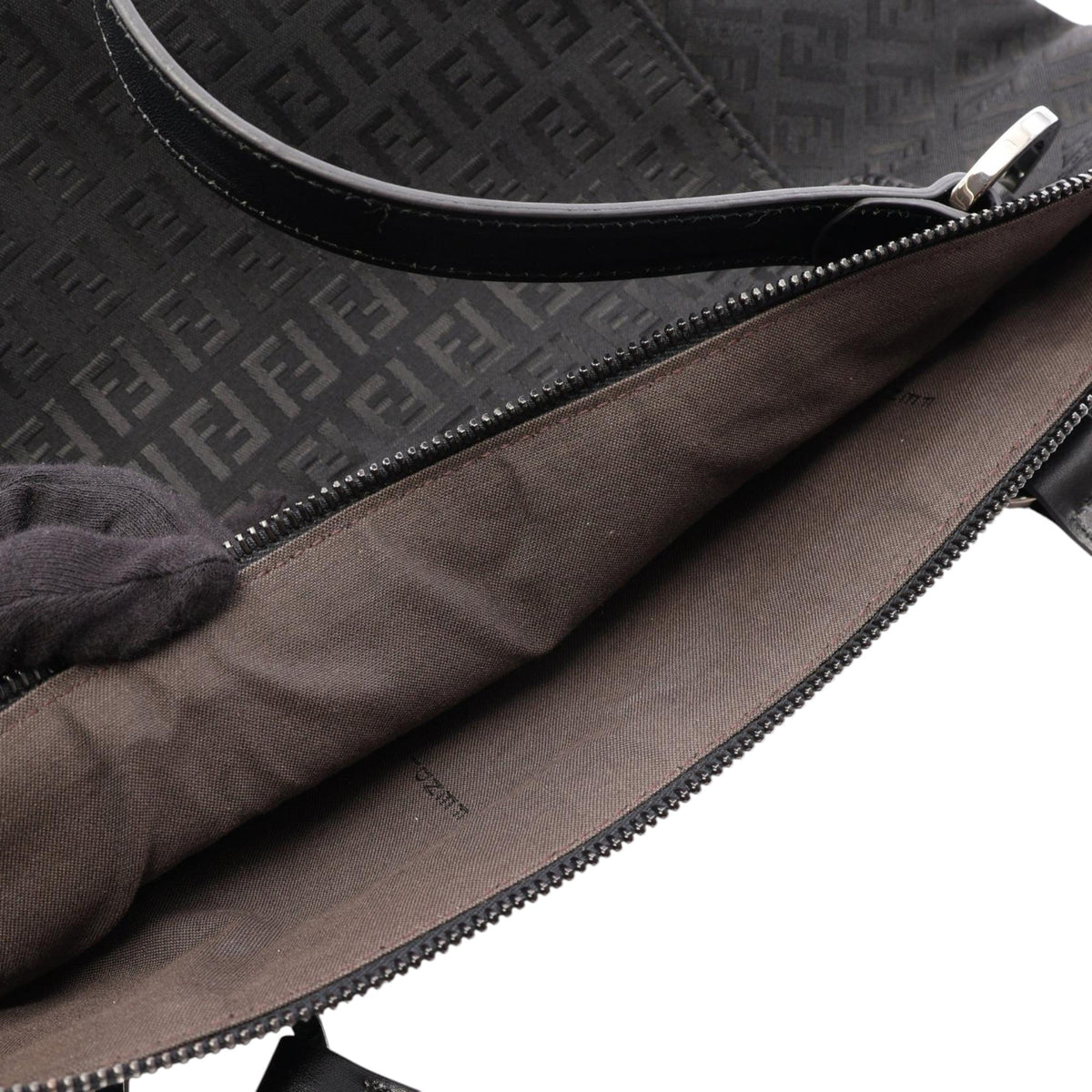 Fendi Zucchino Canvas Shoulder Bag — Black