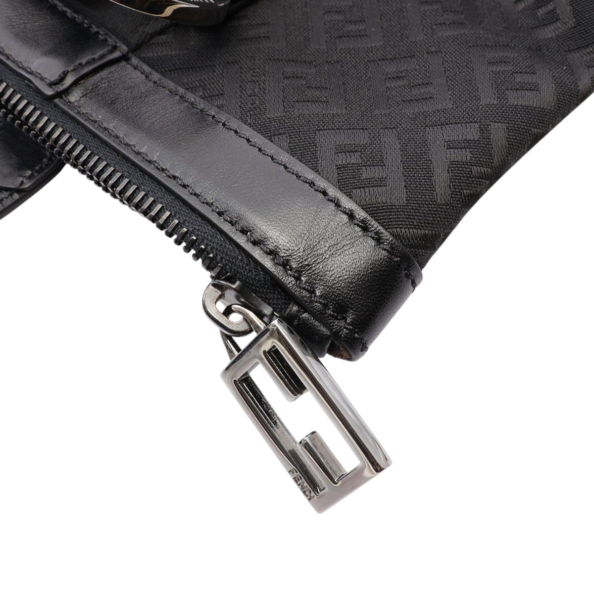 Fendi Zucchino Canvas Shoulder Bag — Black