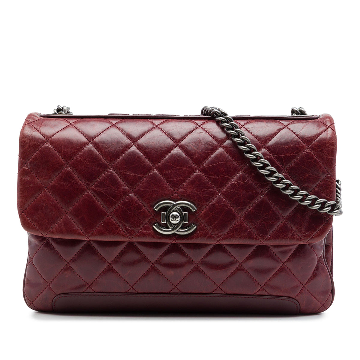 Chanel Quilted Aged Calfskin Logo Accordion Flap — Red