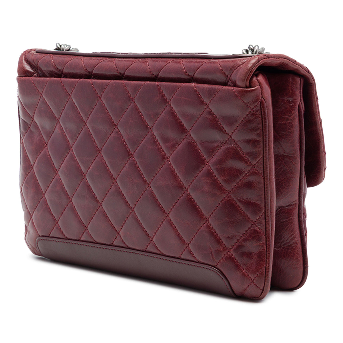 Chanel Quilted Aged Calfskin Logo Accordion Flap — Red