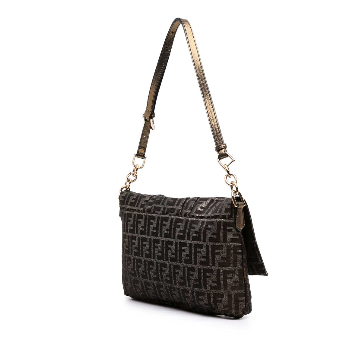 Fendi Large Zucca Canvas Glitter Mia Flap Shoulder Bag