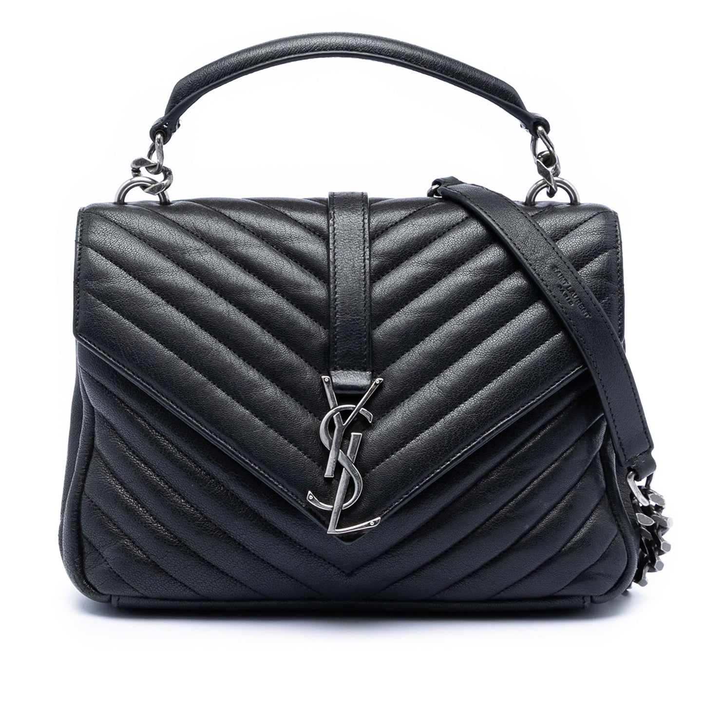 Saint Laurent Medium Chevron Sheepskin Monogram College Satchel