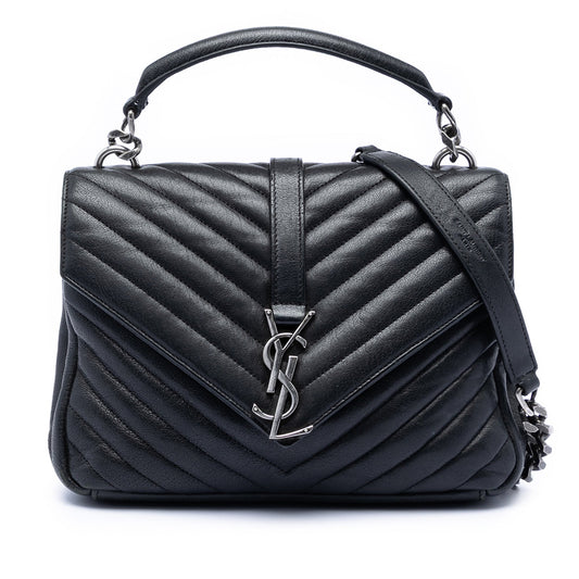 Saint Laurent Medium Chevron Sheepskin Monogram College Satchel