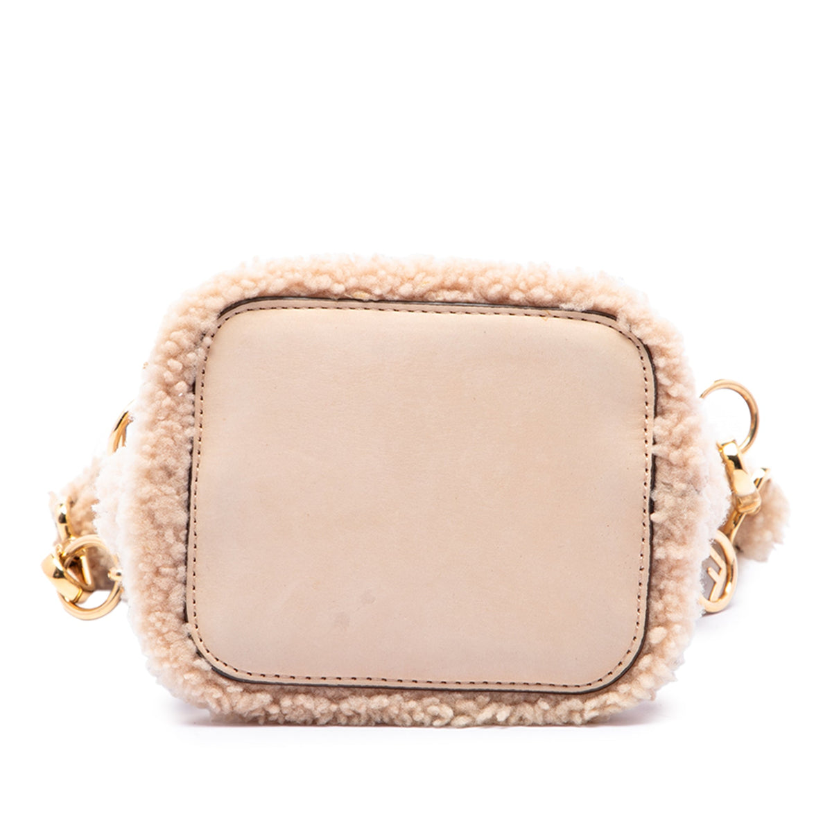 Fendi Mini Shearling Trimmed Leather Mon Tresor Bucket Bag — Brown