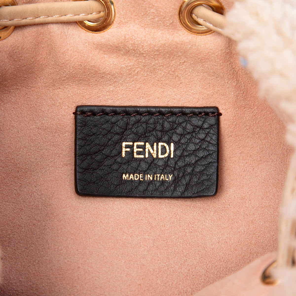 Fendi Mini Shearling Trimmed Leather Mon Tresor Bucket Bag — Brown