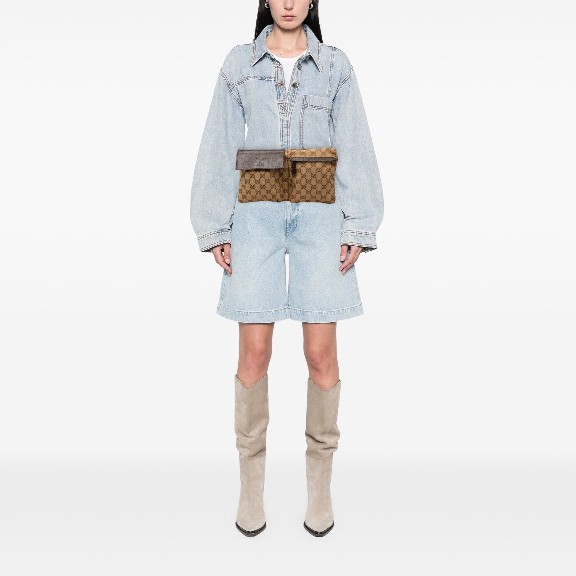 Gucci GG Canvas Double Pocket Belt Bag