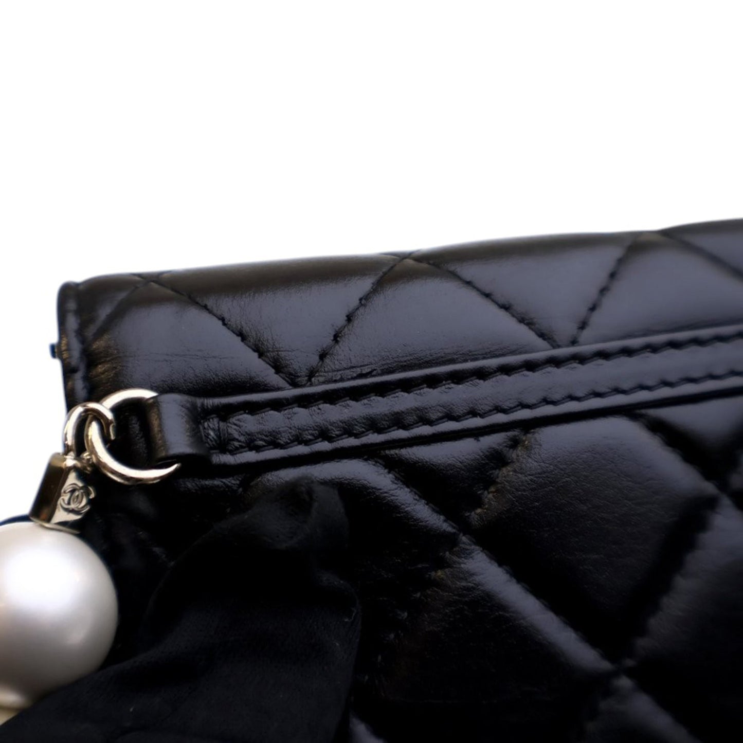 Chanel Quilted Lambskin Maxi Pearls Clutch With Chain