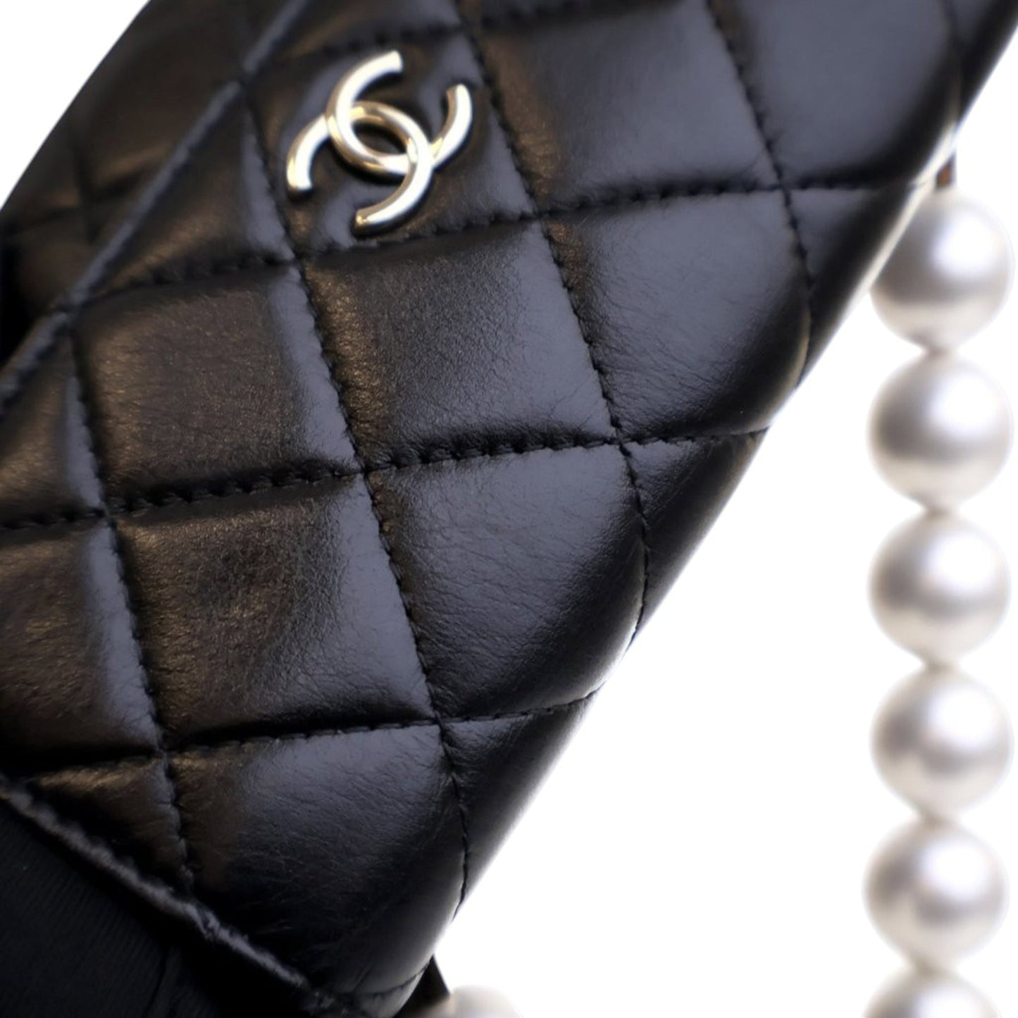 Chanel Quilted Lambskin Maxi Pearls Clutch With Chain