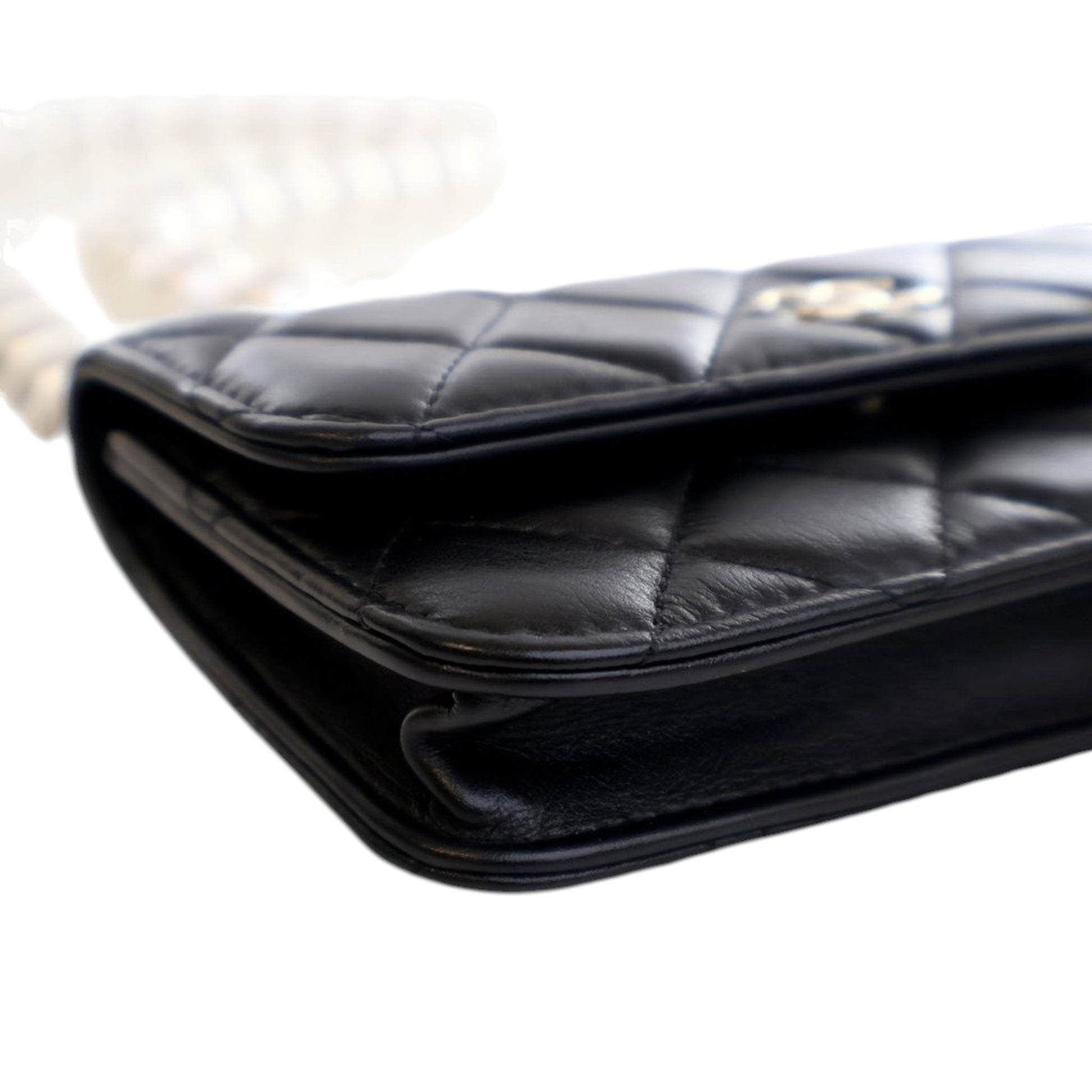 Chanel Quilted Lambskin Maxi Pearls Clutch With Chain