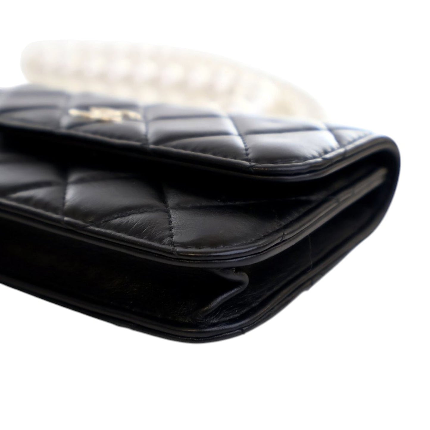 Chanel Quilted Lambskin Maxi Pearls Clutch With Chain