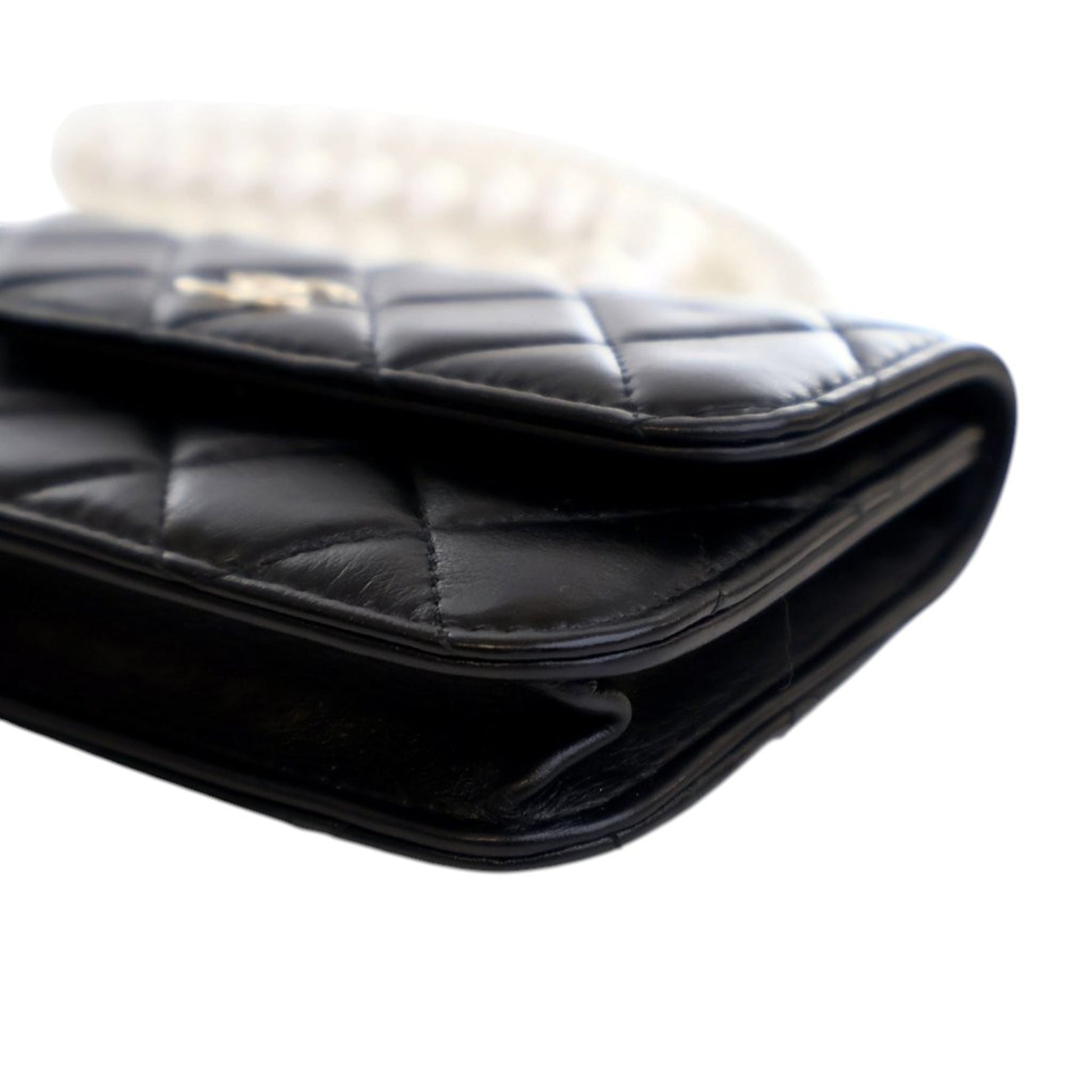 Chanel Quilted Lambskin Maxi Pearls Clutch With Chain